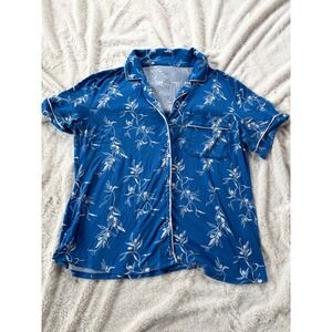 Auden Cloud Knit Pajama Top M Blue Botanical Soft Lounge Sleepwear